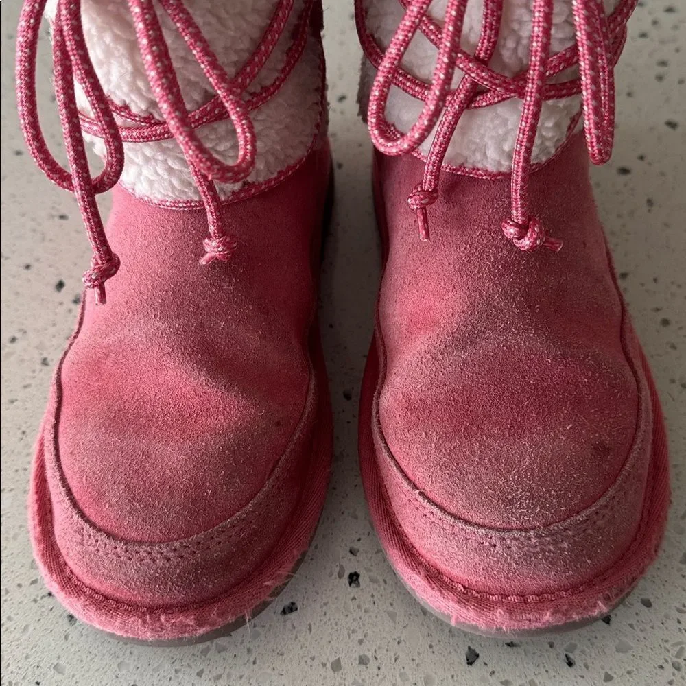 Koolaburra by UGG Suede Leather Pink Cream Warm Cozy Lined Girls Boots Size 2